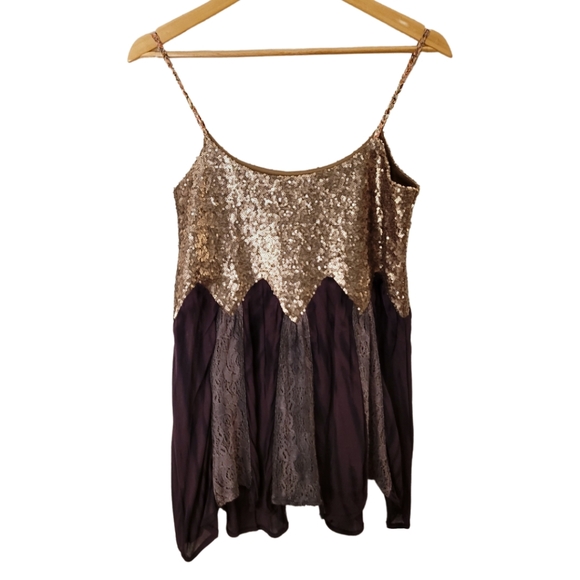BKE Tops - BKE Buckle Sequin Lace Silk Tank Top Cami Y2K Women Size M Boho Hippie